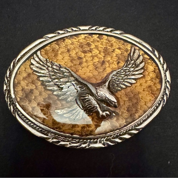 Vintage SSI Diamondback Rattler Eagle Belt Buckle Snake Skin. Handcrafted in USA - Picture 1 of 5